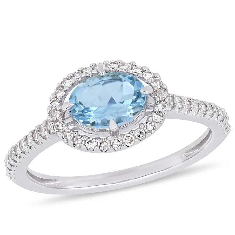 Women’s twisted band ring-Miadora 10k White Gold Aquamarine and 1/4ct TDW Diamond Floating Oval Halo Ring