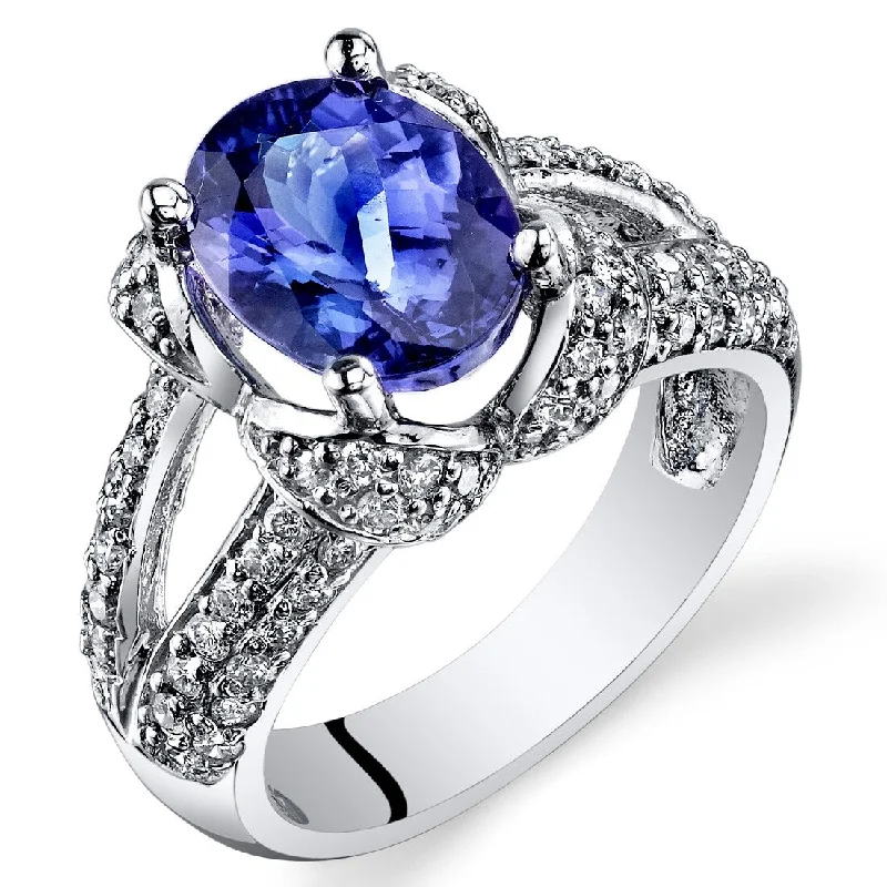 Women’s anniversary ring-Oravo 3.26 ct Tanzanite Oval and Diamond Ring in 14k White Gold