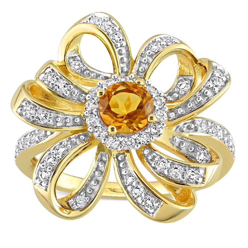 Women’s infinity ring-Miadora Madeira Citrine and White Topaz Floral Cluster Ring in 18k Yellow Plated Sterling Silver