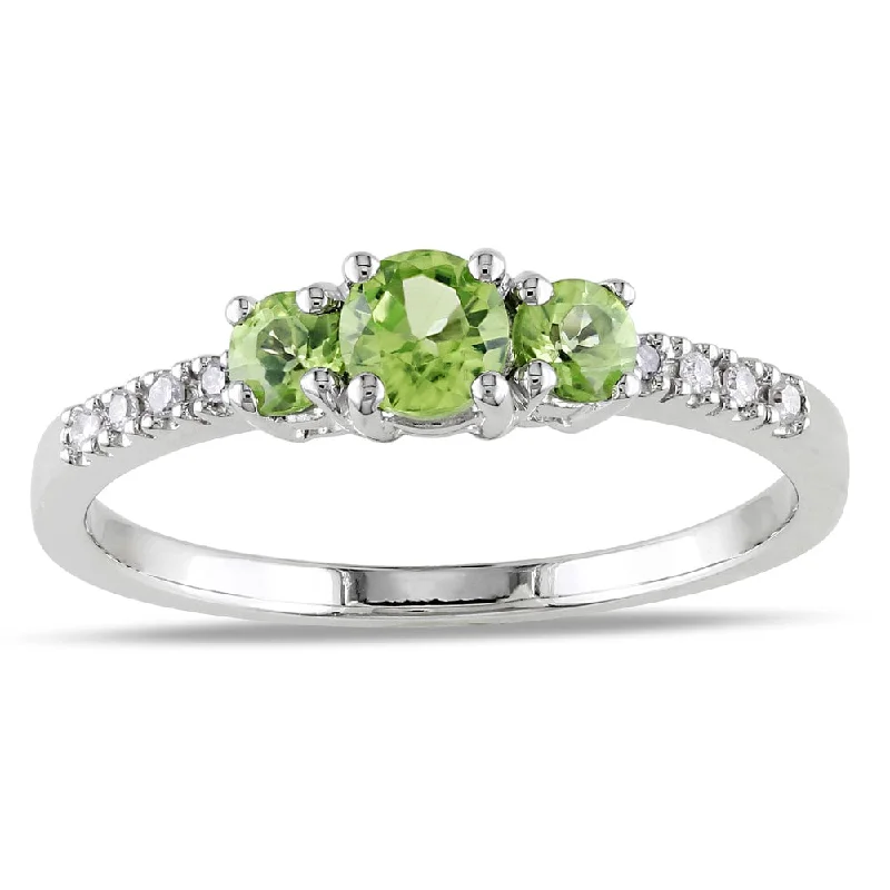 Women’s anniversary ring-Miadora 10k White Gold Peridot and Diamond Ring (G-H, I1-I2)