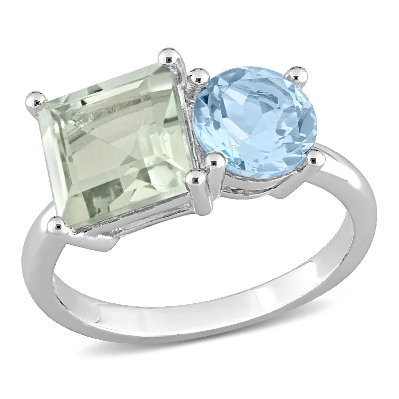 Women’s oval-shaped ring-Miadora 3 4/5ct TGW Octagon Green Quartz and Sky Blue Topaz Ring in Sterling Silver