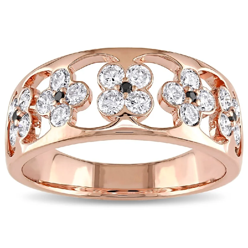 Women’s silver engagement ring-Miadora Signature Collection 18k Rose Gold 4/5ct TDW Black and White Floral Diamond Ring