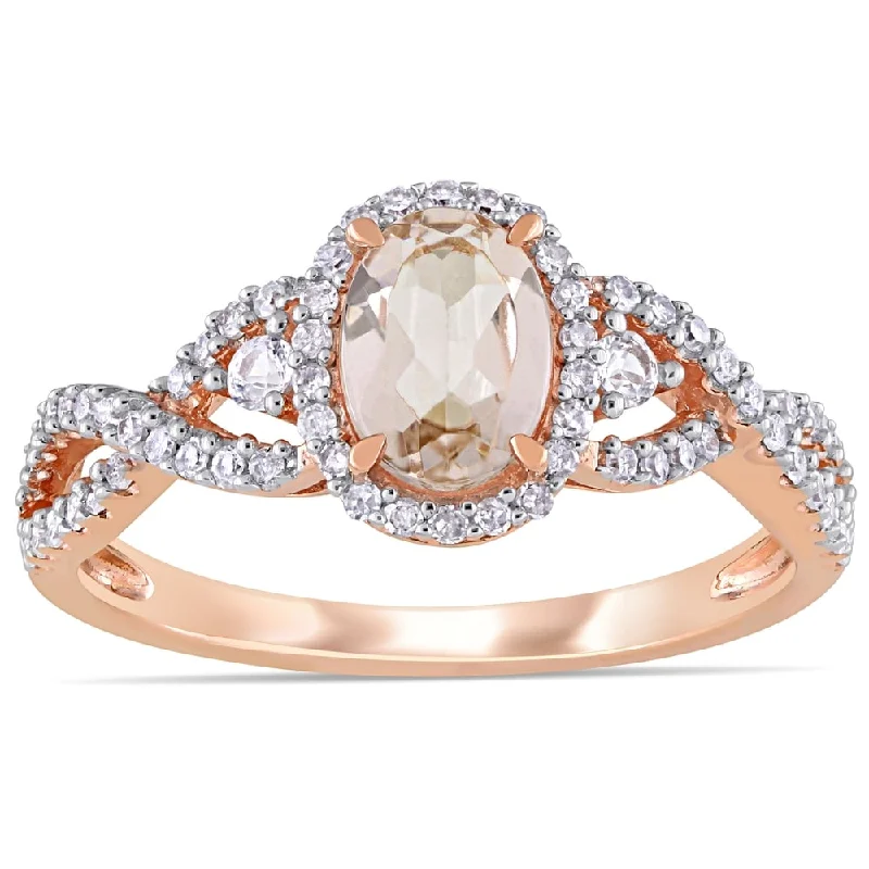 Women’s fancy gemstone ring-Miadora 10k Rose Gold Morganite White Sapphire and 1/3ct TDW Diamond Halo Infinity Ring