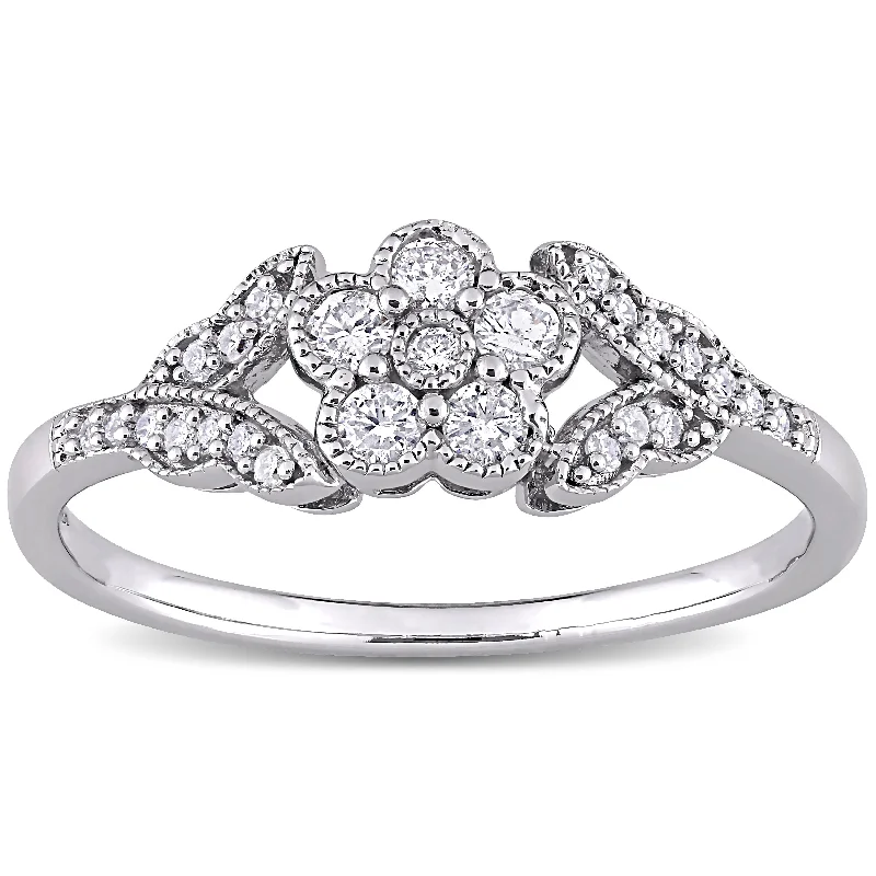 Women’s solitaire ring-Miadora Sterling Silver 1/4ct TDW Diamond Vintage Floral Ring