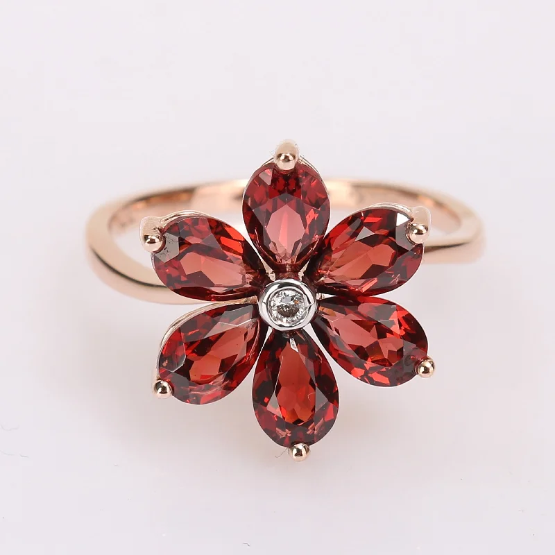 Women’s wedding ring-Miadora 10k Rose Gold Pear-cut Garnet and Diamond Accent Floral Ring