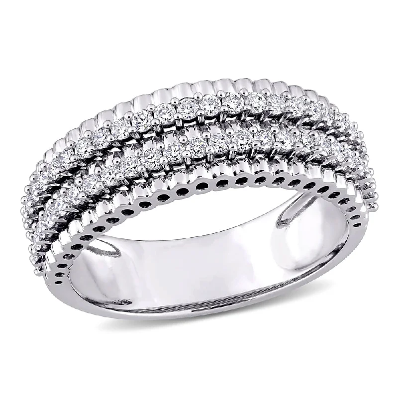 Women’s classic wedding ring-Miadora 14k White Gold 1/2ct TDW Diamond Double Row Bead Eternity Band Ring