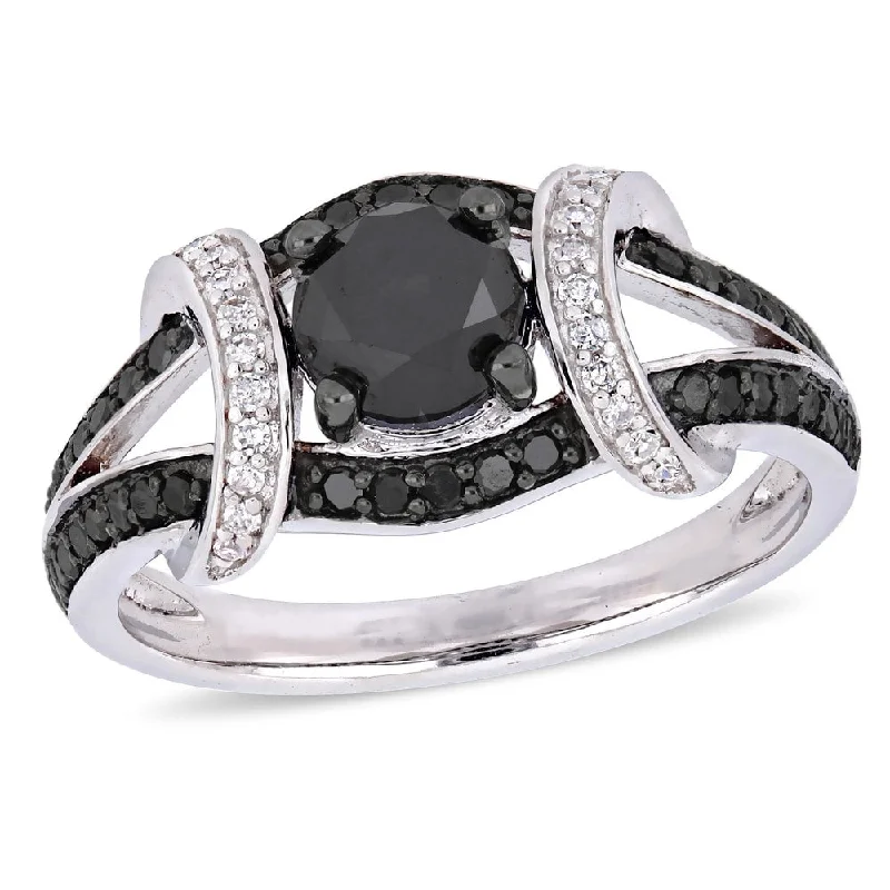 Women’s engraved ring-Miadora 10k White Gold with Black Rhodium 1-3/8ct TDW Black & White Diamond Split Shank Ring