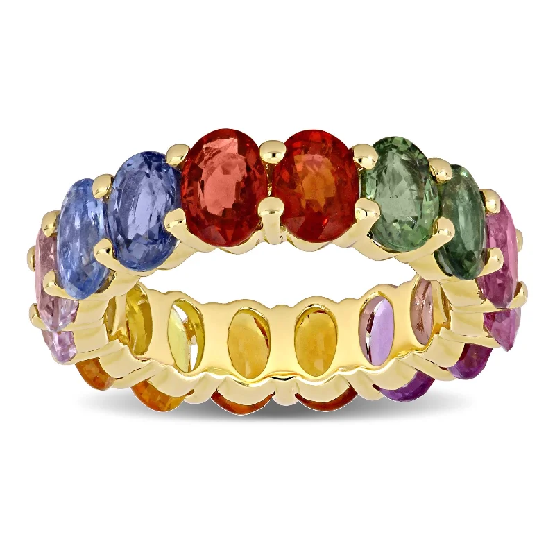 Women’s silver ring-Miadora 14k Yellow Gold Oval-cut Multi-Color Sapphire Full-Eternity Band Ring