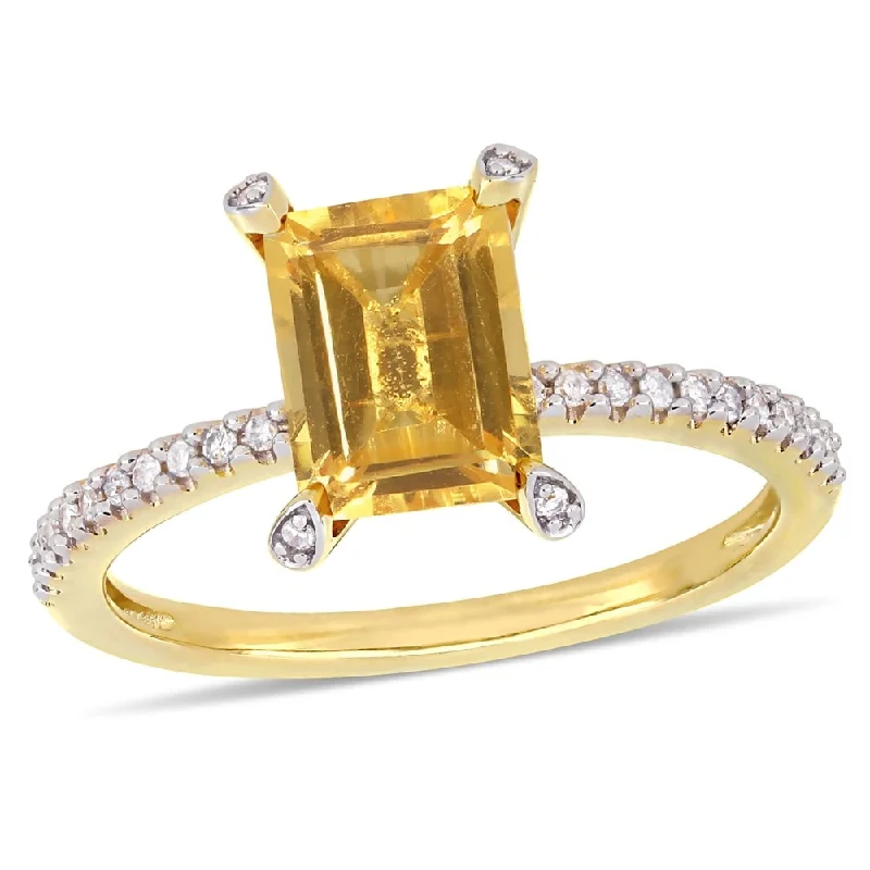 Women’s eternity diamond band-Miadora 10k Yellow Gold Octagon-Cut Citrine and 1/10ct TDW Diamond Solitaire Ring