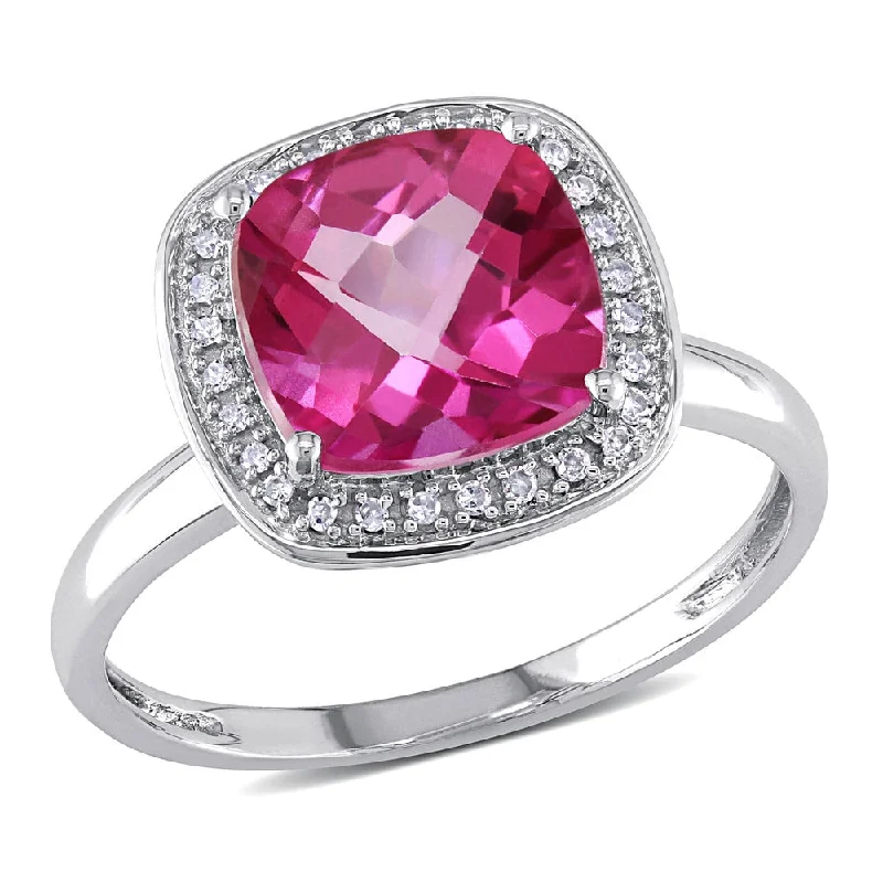 Women’s double-band ring-Miadora 10k White Gold Pink Topaz and 1/10ct TDW Diamond Ring (H-I, I2-I3)