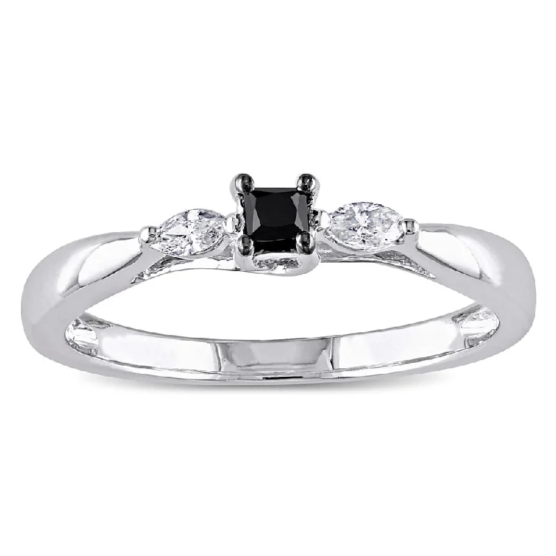 Women’s statement solitaire ring-Miadora 10k White Gold 1/4ct TDW Black and White Diamond 3-stone Ring