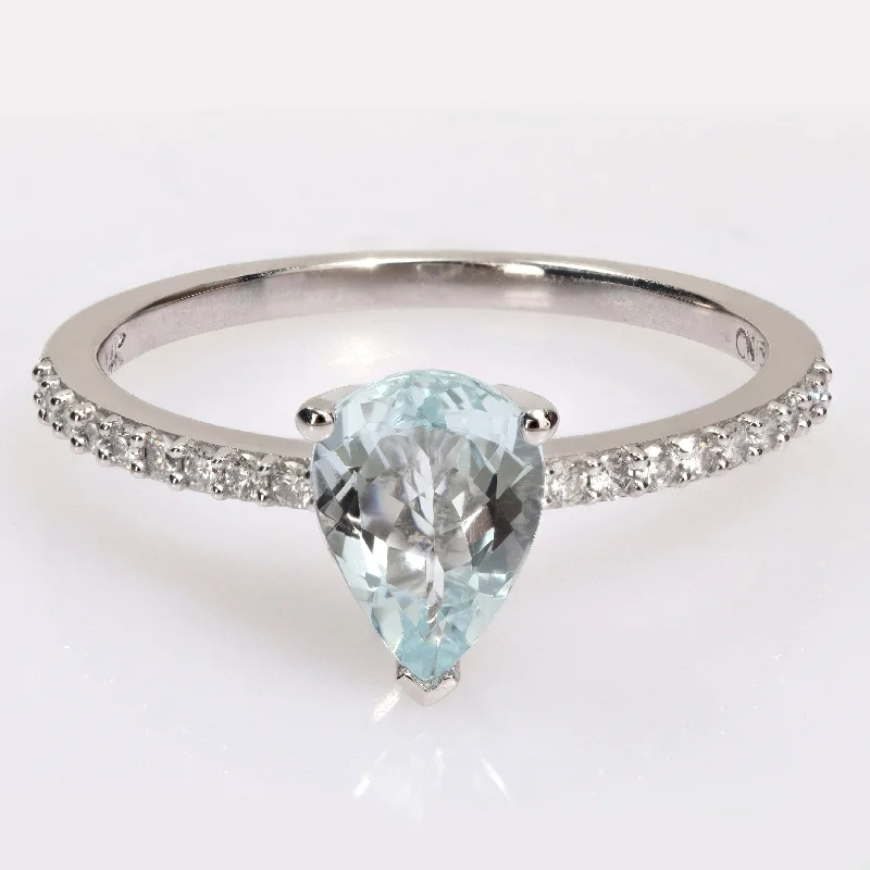 Women’s gold ring-Miadora Pear-cut Aquamarine and 1/6ct TDW Diamond Teardrop Ring in 14k White Gold