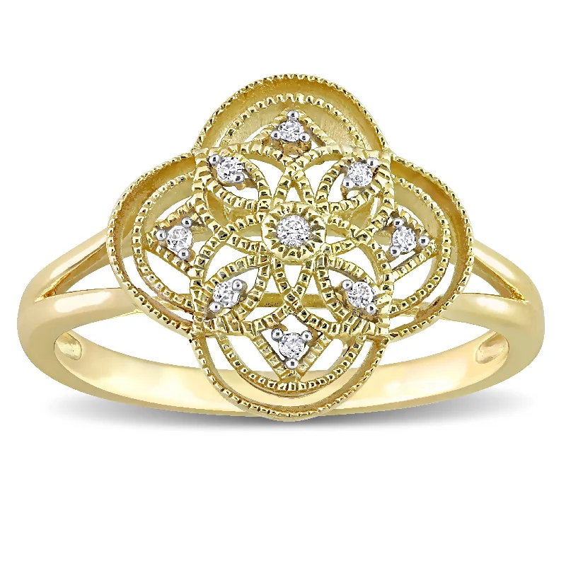 Women’s gold-plated ring-Miadora 10k Yellow Gold Diamond Accent Quatrefoil Lace Ring