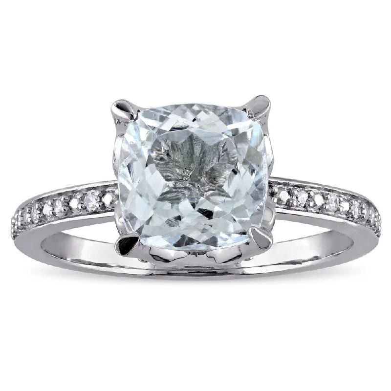 Women’s chunky ring-Miadora 10k White Gold Cushion-cut Aquamarine and Diamond Accent Cocktail Ring (G-H, I2-I3) - Blue