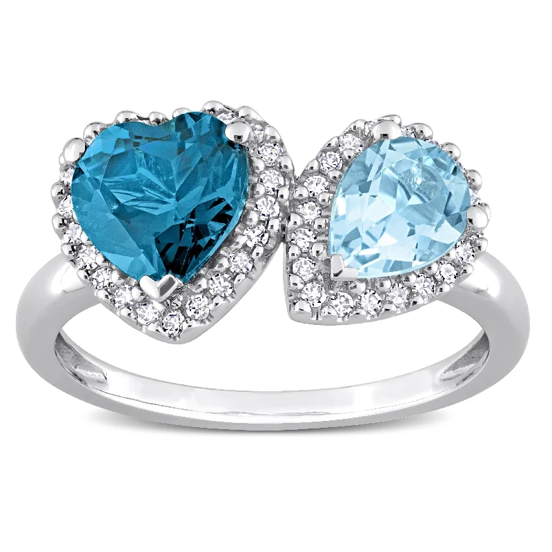 Women’s statement ring-Miadora Sky & London Blue Topaz and 1/5ct TDW Diamond Geometric Ring in 14kt White Gold