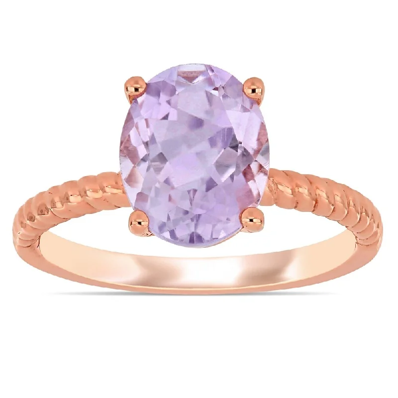 Women’s leaf design ring-Miadora 14k Rose Gold Oval-Cut Rose De France Solitaire Twist Ring