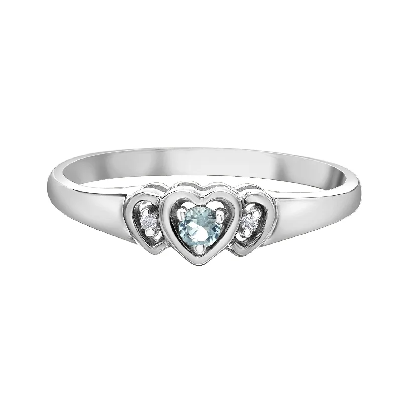 Women’s eternity diamond ring-10kt White Gold Aquamarine and Diamond Heart Shaped Ring