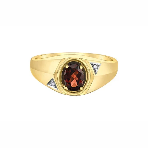 Women’s luxury wedding band-10kt Yellow Gold Men's Garnet And Diamond Ring