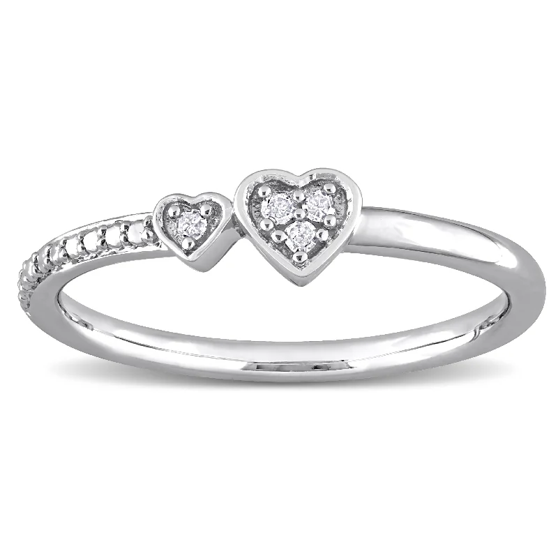 Women’s split band ring-Miadora Diamond Accent Double Heart Promise Stacking Ring in Sterling Silver