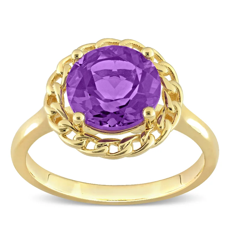 Women’s moonstone ring-Miadora 2 1/4 CT TGW Amethyst-Africa Fashion Ring Yellow Silver