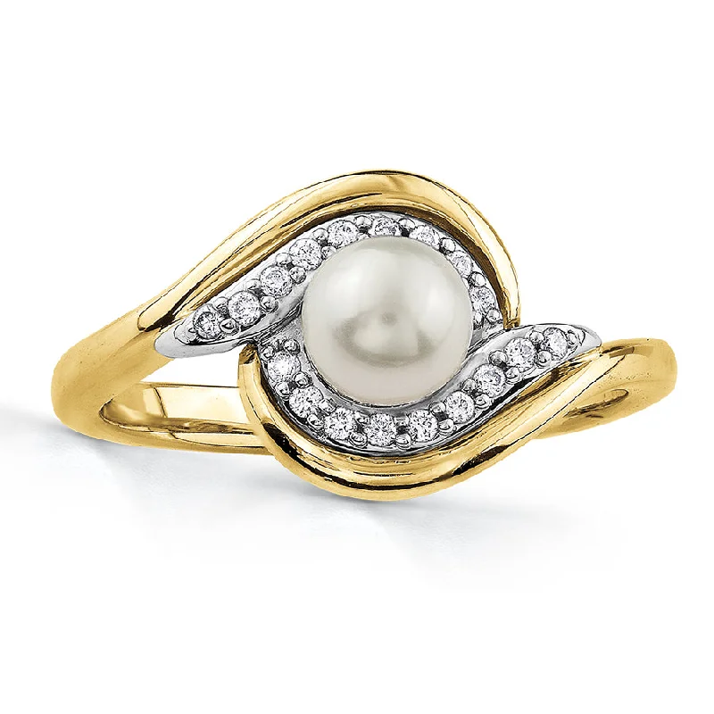 Women’s simple wedding band-10kt Yellow Gold Pearl and Diamond Ring