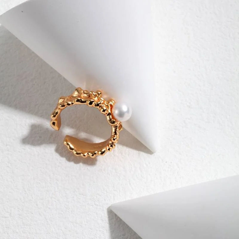 Women’s rose gold wedding band-Freshwater Pearl Ring Silver