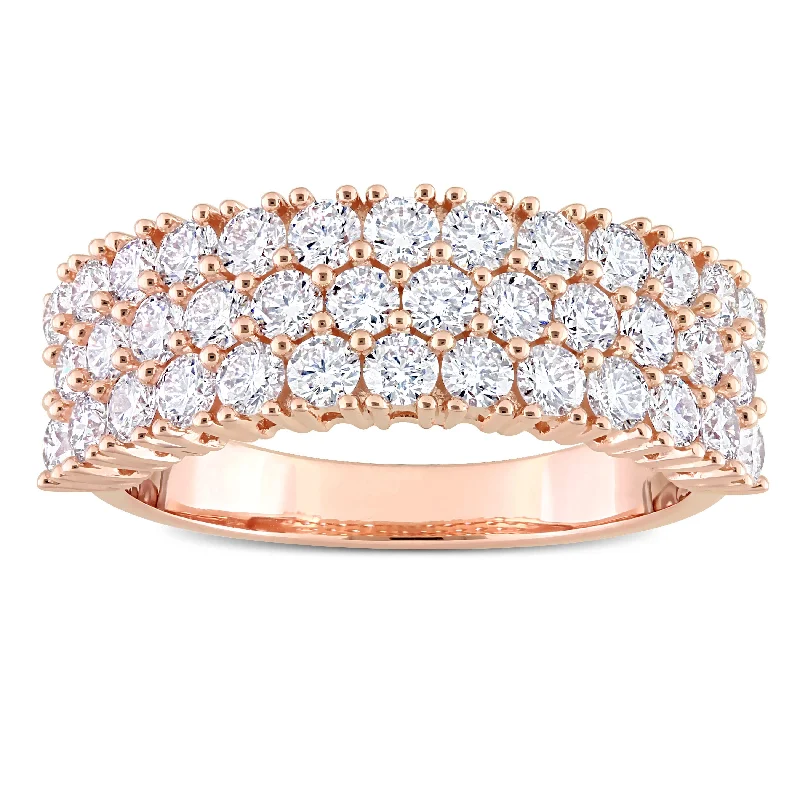 Women’s birthstone ring-Miadora 1-3/4ct TDW Diamond Triple Row Semi-Eternity Ring in 14k Rose Gold