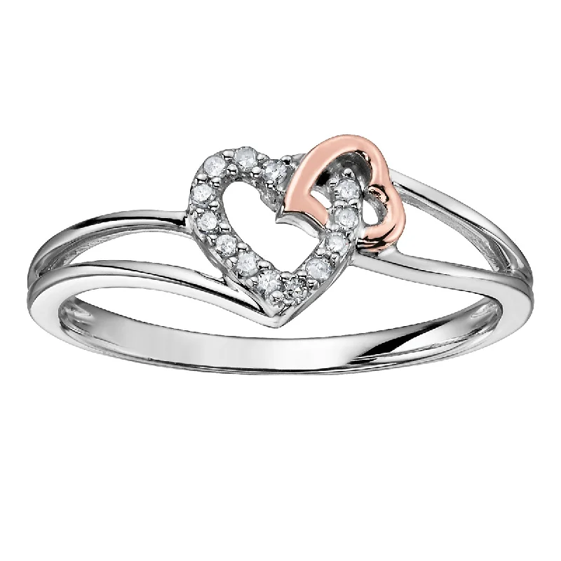 Women’s stacked gold rings-10kt Two-Tone Gold Diamond Double Heart Ring