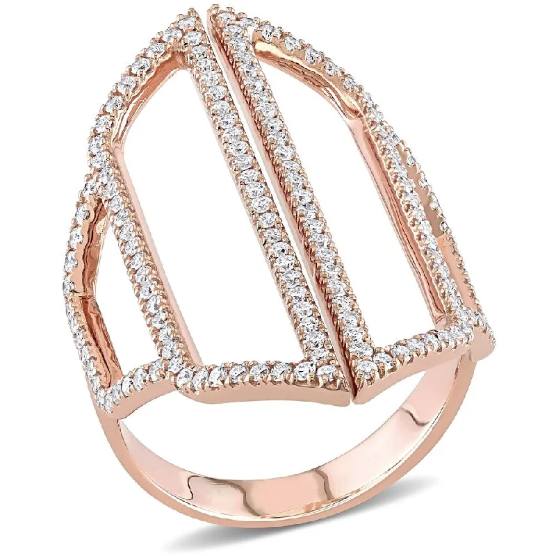 Women’s ruby ring-Miadora 14k Rose Gold 3/4ct TDW Diamond Geometric Abstract Middle Finger Ring