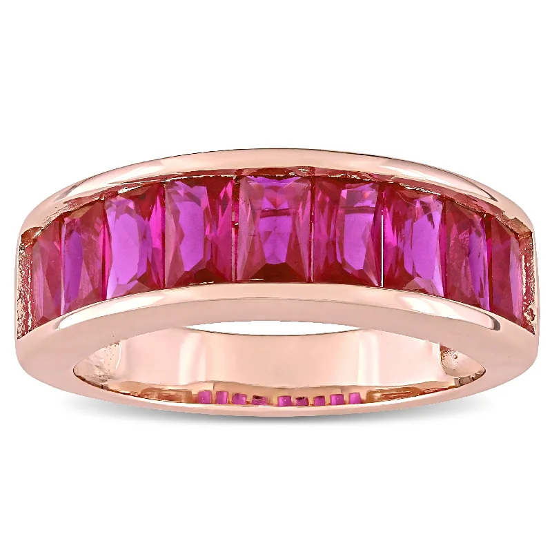 Women’s eternity diamond band-Miadora Rose Plated Sterling Silver Baguette-cut Created Ruby Semi-Eternity Anniversary Band Ring