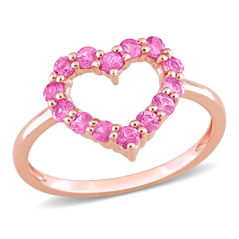 Women’s rose gold engagement ring-Miadora 4/5ct TGW Pink Sapphire Heart Ring in 10k Rose Gold