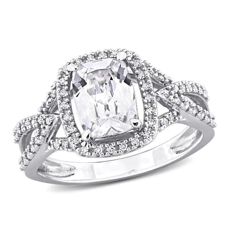 Women’s classic wedding ring-Miadora 2 1/5ct TGW Created White Sapphire and 1/6ct TDW Diamond Halo Split-Shank Ring in 10k White Gold