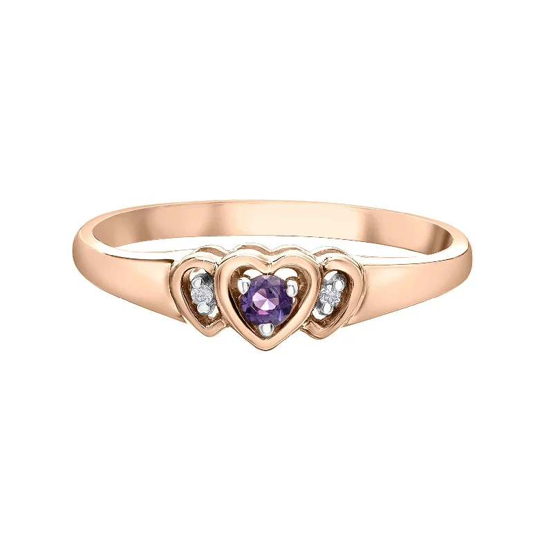 Women’s oval-shaped ring-10kt Rose Gold Amethyst and Diamond Heart Shaped Ring