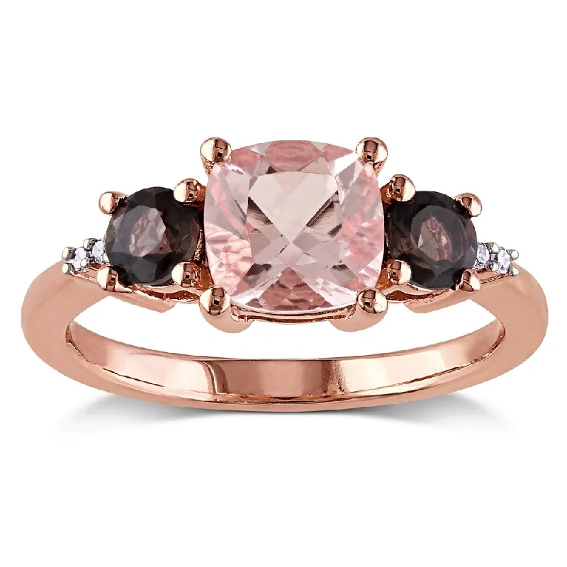 Women’s luxury ring-Miadora Rose-plated Silver Morganite Smoky Quartz Diamond Accent Ring