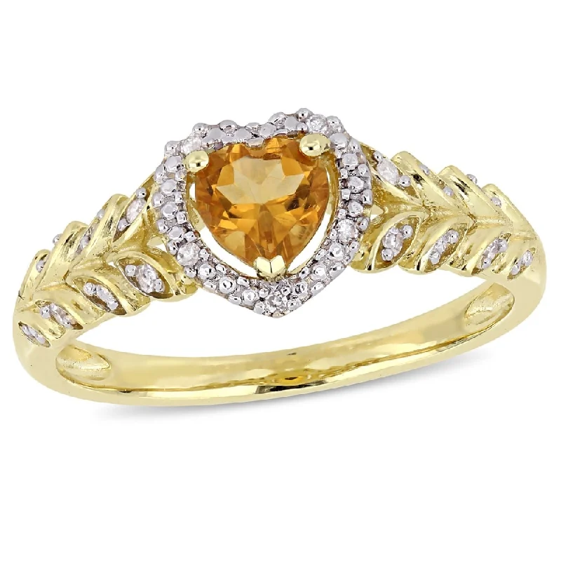 Women’s intricate ring-Miadora 10k Yellow Gold Citrine and Diamond Heart Halo Ring