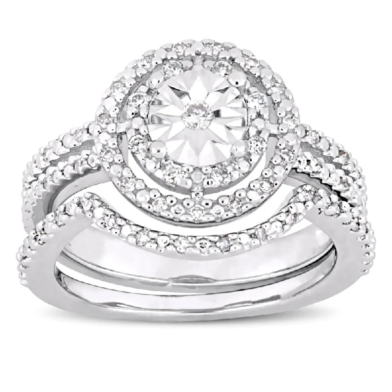 Women’s engagement ring-Miadora Sterling Silver 1/4ct TDW Diamond Bridal Ring Set