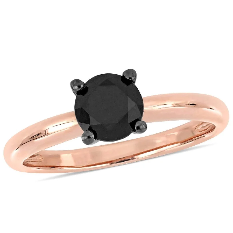 Women’s filigree ring-Miadora 14k Rose Gold with Black Rhodium 1ct TDW Black Diamond Solitaire Ring