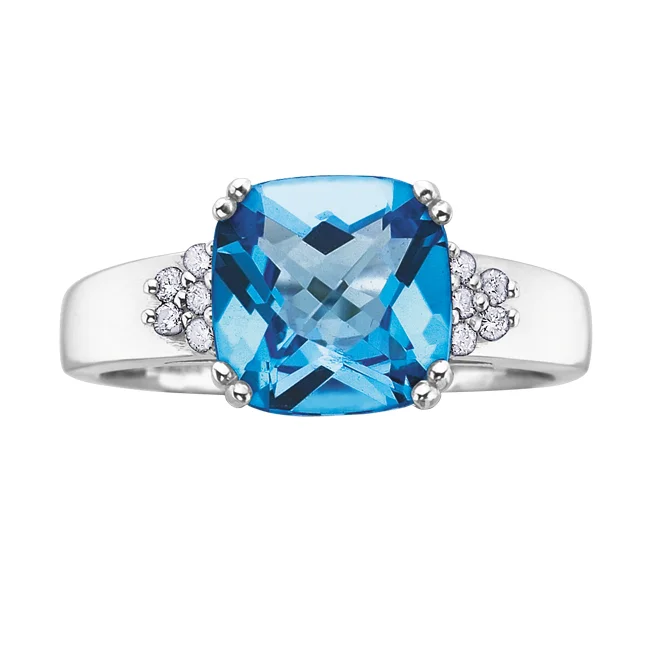 Women’s gold wedding band-10kt White Gold Blue Topaz and Diamond Ring