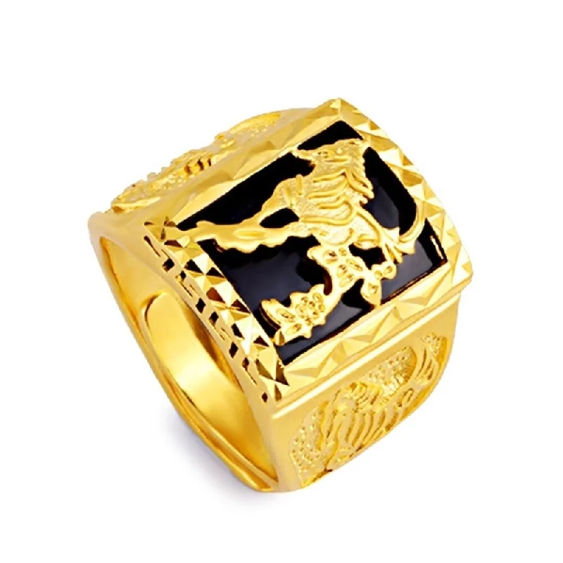 Women’s sterling silver wedding band-Fashion Men Gold Plated Horse Carved Wide Band Open Finger Ring Party Jewelry - no