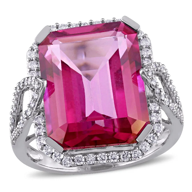 Women’s vintage ring-Miadora 14 1/2ct TGW Pink Topaz and 1/2ct TDW Diamond Ring 14k White Gold