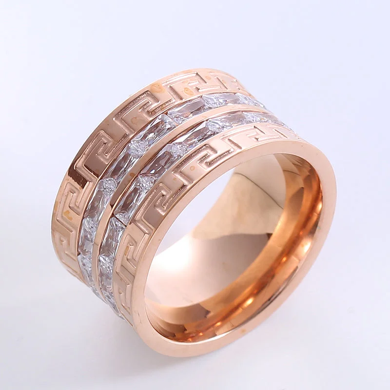 Women’s wedding set ring-Elegant Luxurious Solid Color Stainless Steel Plating Inlay Zircon 24k Gold Plated Rings