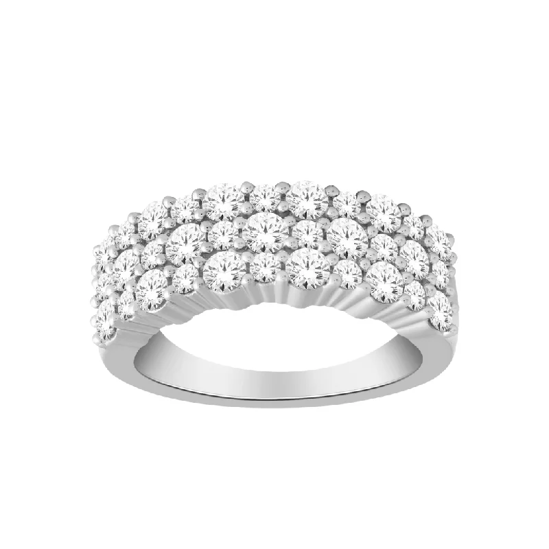 Women’s oval-shaped ring-14kt White Gold 1.50cttw Diamond Three Row Dinner Ring