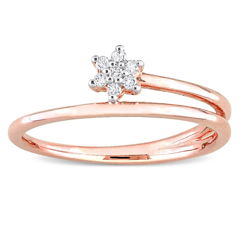 Women’s crystal ring-Miadora Diamond Accent Floral Wrap Promise Ring in Rose Plated Sterling Silver