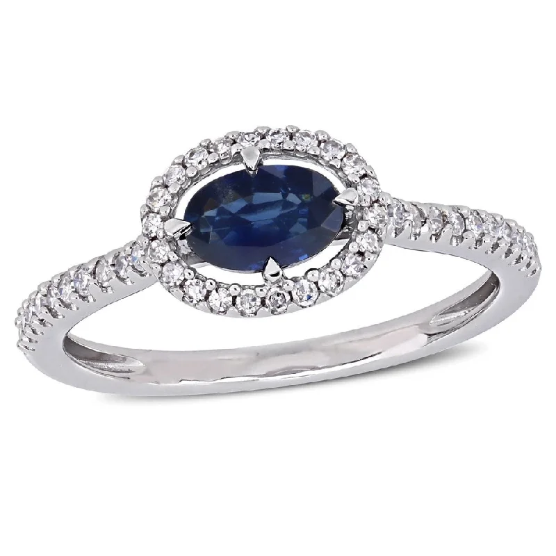 Women’s halo engagement ring-Miadora 14k White Gold Sapphire and 1/5ct TDW Diamond Floating Oval Halo Ring