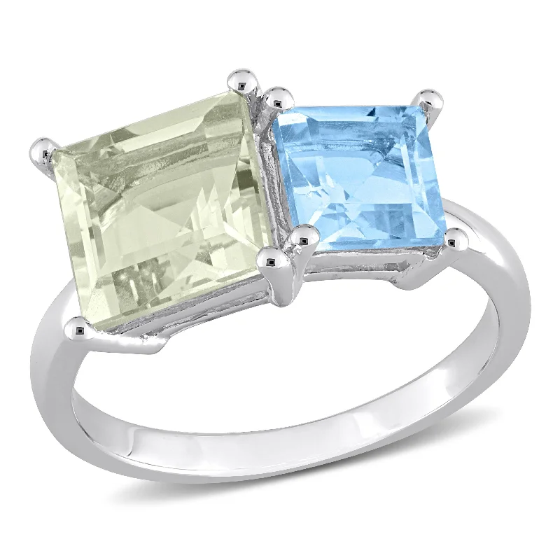 Women’s anniversary diamond ring-Miadora 3 3/4ct TGW Square Green Quartz and Sky Blue Topaz Ring in Sterling Silver