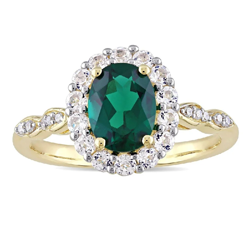 Women’s yellow gold ring-Miadora 14k Yellow Gold Created Emerald, White Topaz and Diamond Accent Vintage Halo Ring