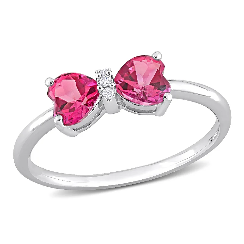 Women’s cluster ring-Miadora 1ct TGW Pink Topaz and Diamond Accent Bow Ring in 10k White Gold