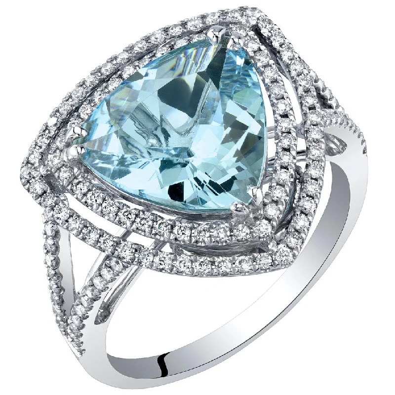 Women’s ring with diamonds-IGI Certified 3 ct Aquamarine and Diamond Ring in 14k White Gold