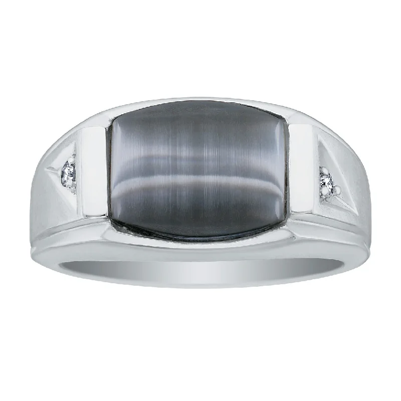 Women’s pearl ring-10kt White Gold Grey Cat's-Eye and Diamond Men's Ring