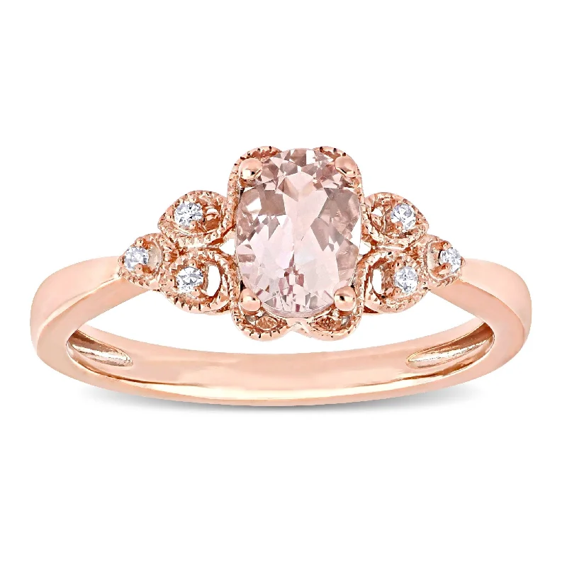 Women’s pearl-studded ring-Miadora 10k Rose Gold Oval-Cut Morganite and Diamond Accent Vintage Ring